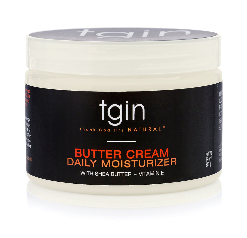 tgin butter-cream daily moisturizer used for twist-out styling on thick curls.