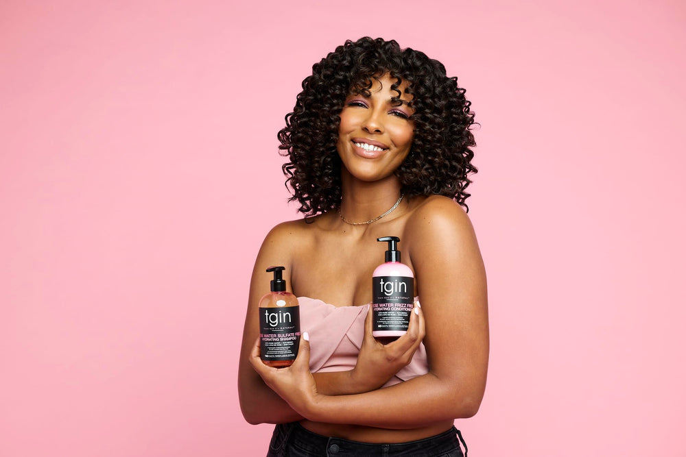 tgin curly hair definition model showing bouncy defined waves