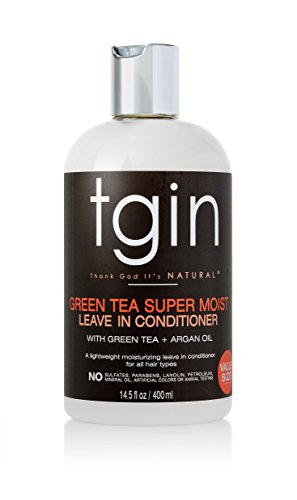 tgin Green Tea Super Moist Leave In bathroom shelf display 13 oz bottle