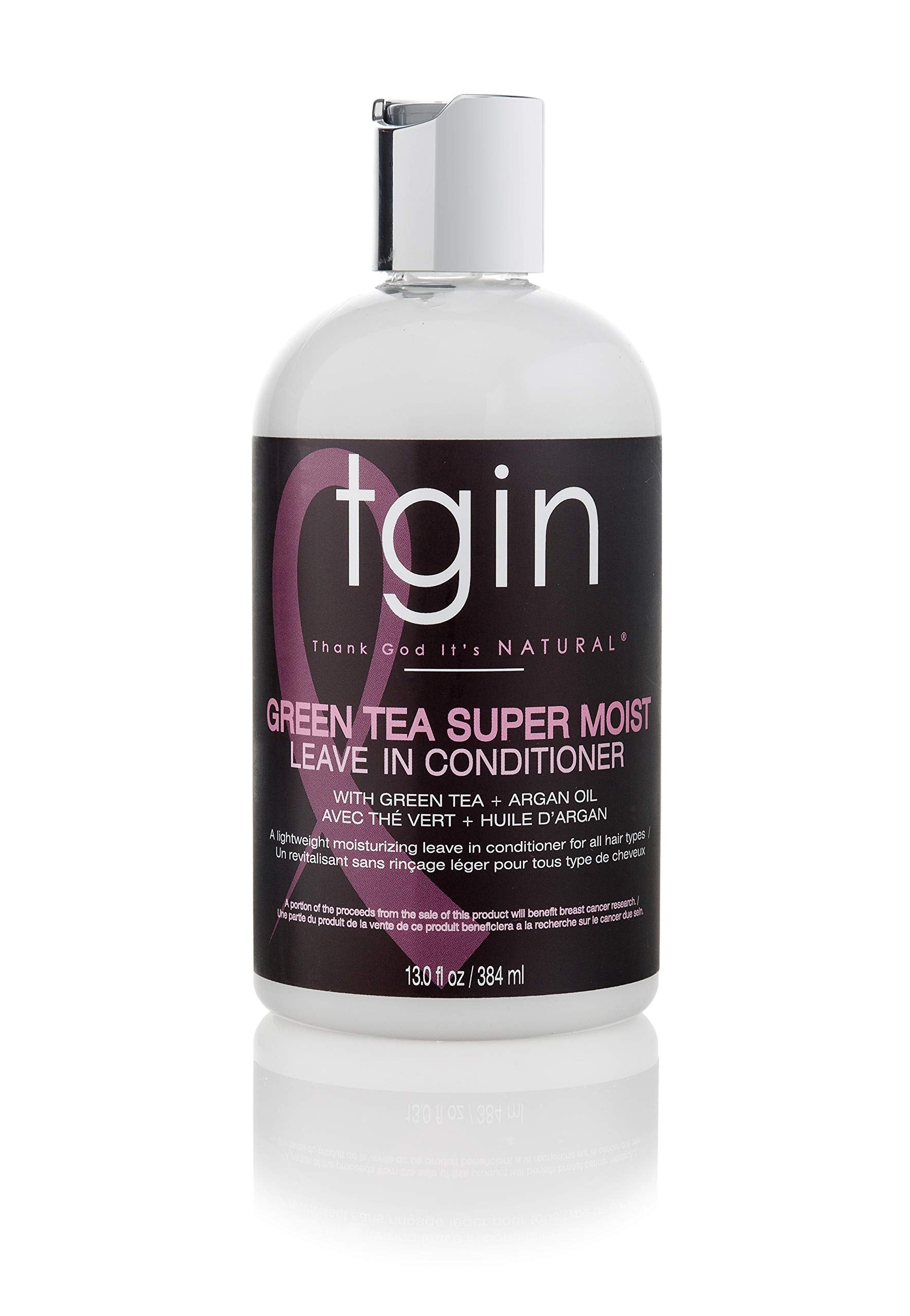 tgin Green Tea Super Moist Leave In bottle shows lightweight curl hydration