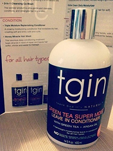 tgin Green Tea Super Moist Leave In frizz-control closeup for smooth curls