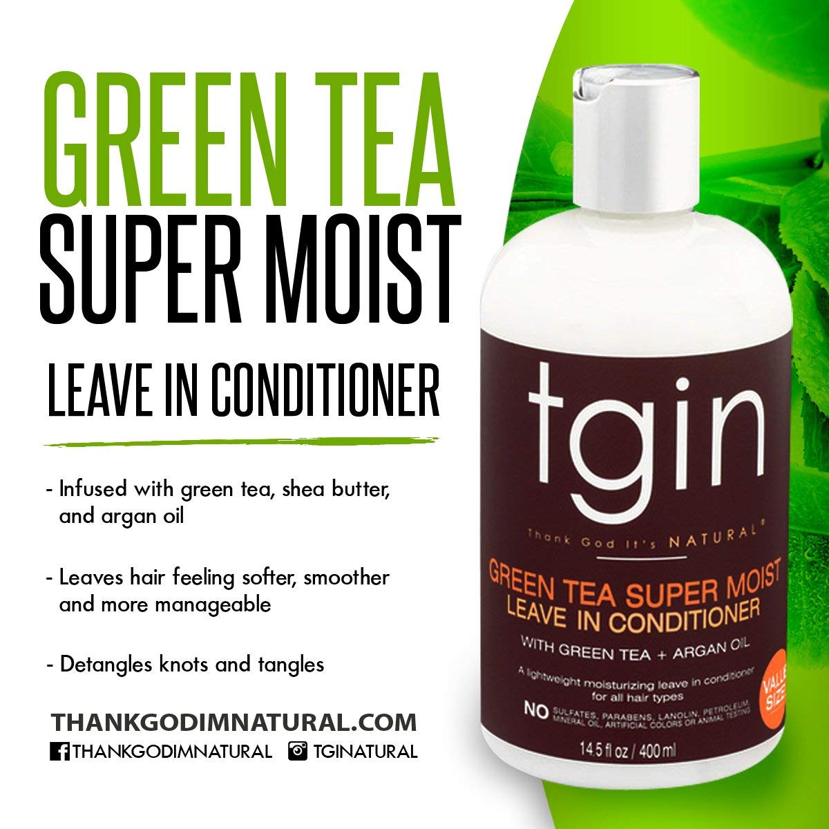 tgin Green Tea Super Moist Leave In shine closeup highlights glow