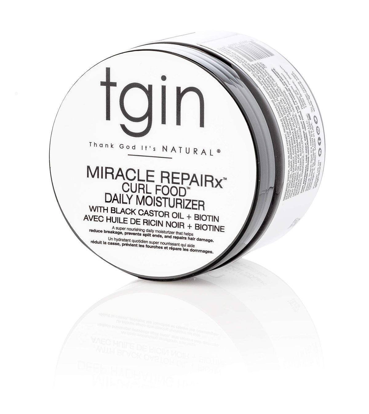 tgin Miracle RepaiRx Curl Food bottle front shows moisturizing curl repair benefits