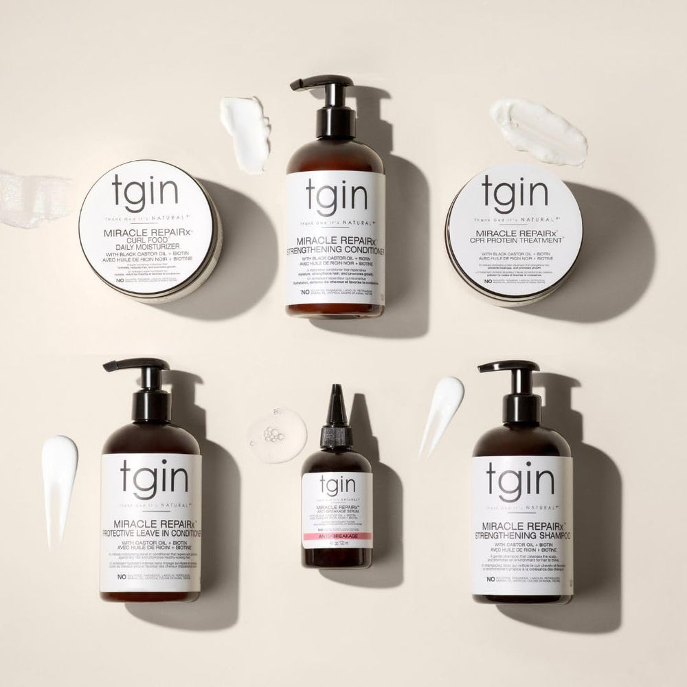 tgin Miracle RepaiRx curl food on damp hair demonstrates quick hydration