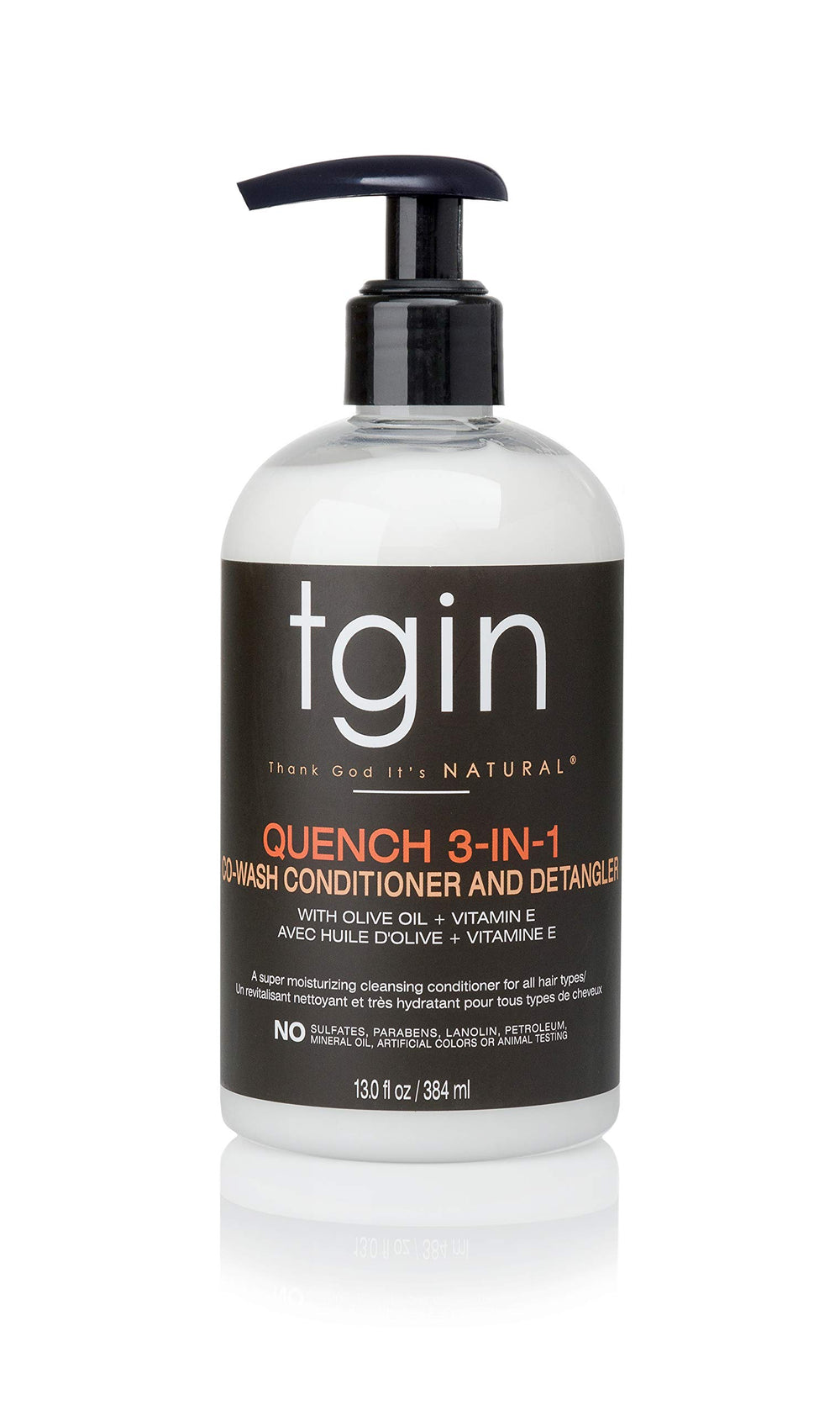 tgin Quench 3-in-1 Co-Wash bottle delivers lightweight moisture for curls.