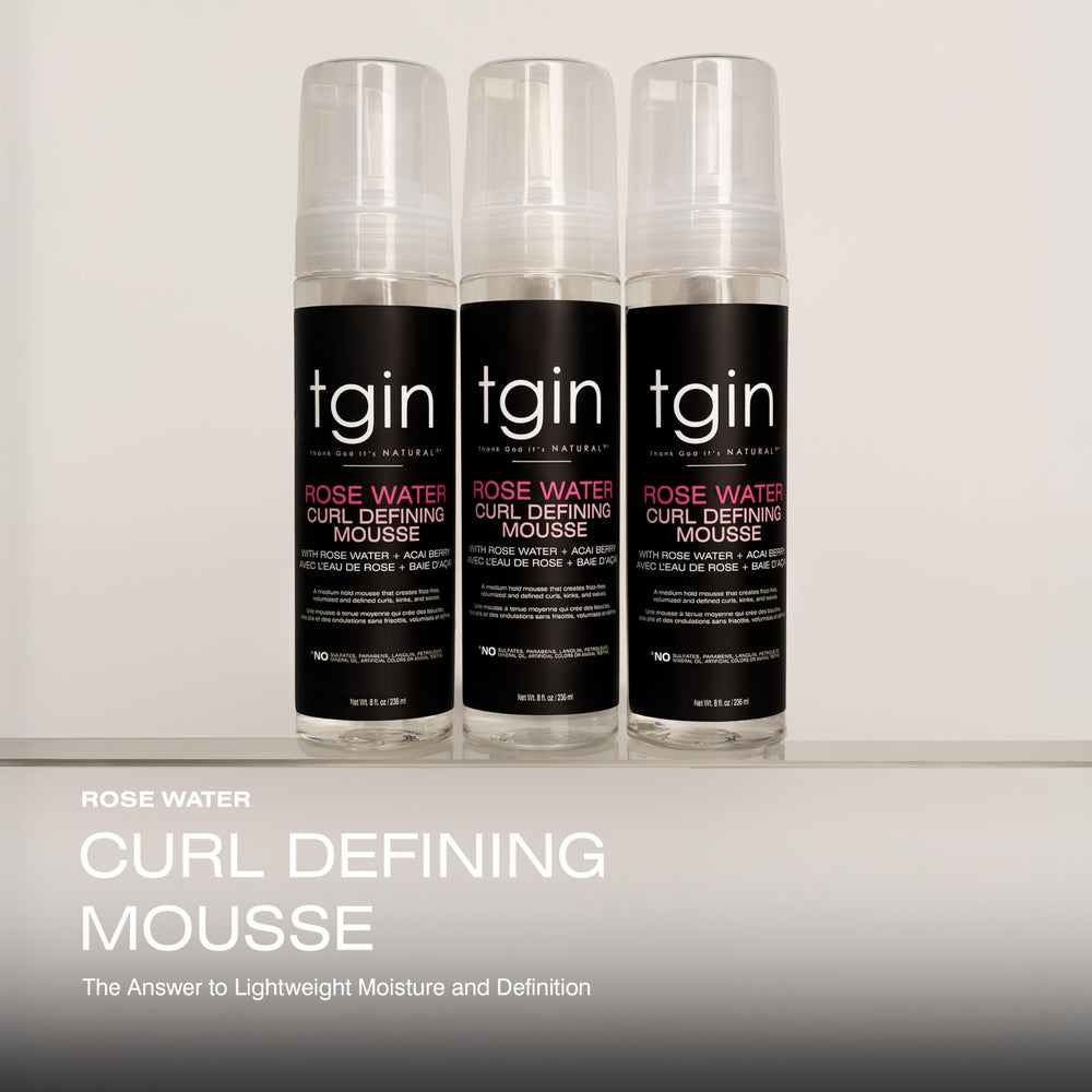 tgin Rose Water Defining Mousse creamy texture delivers soft definition