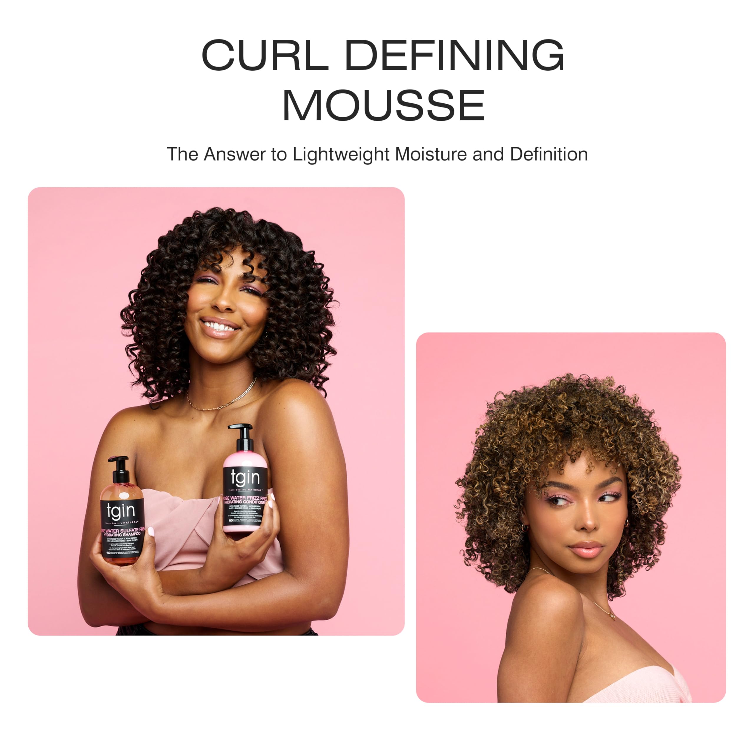 tgin Rose Water Defining Mousse demonstrates frizz control during styling