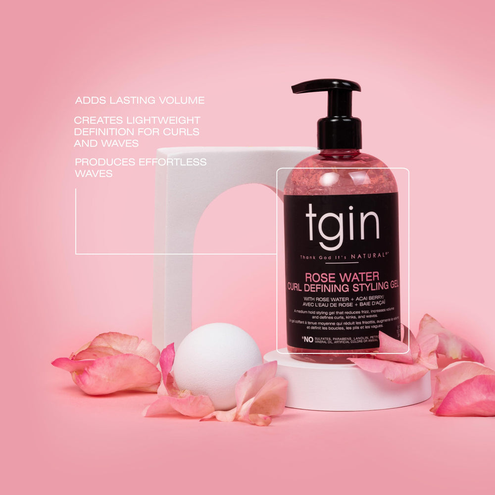 tgin rose water defining styling gel ingredients rose water acai for frizz control.