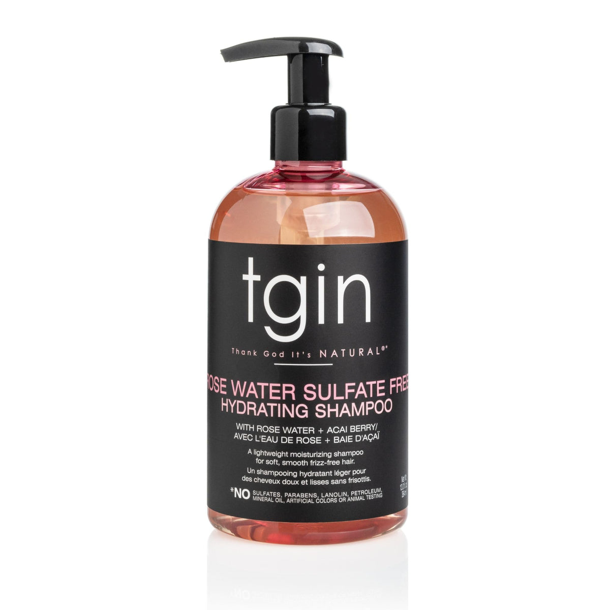 Thank God It's Natural tgin Rose Water shampoo bottle front for frizz control and moisture
