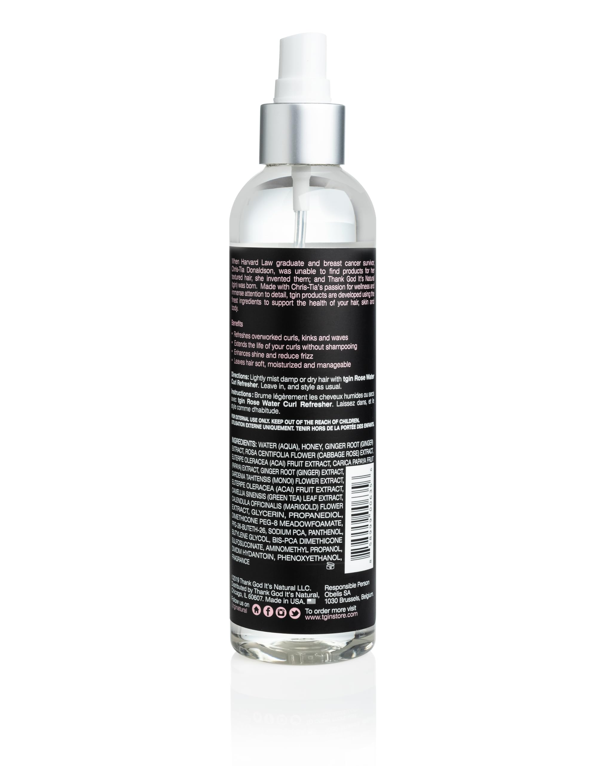 tgin Rose Water Hydrating Styling Lotion applies for voluminous, non-greasy hold.