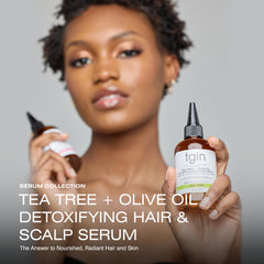tgin Tea Tree Olive Oil Serum dispensing close-up for easy daily use