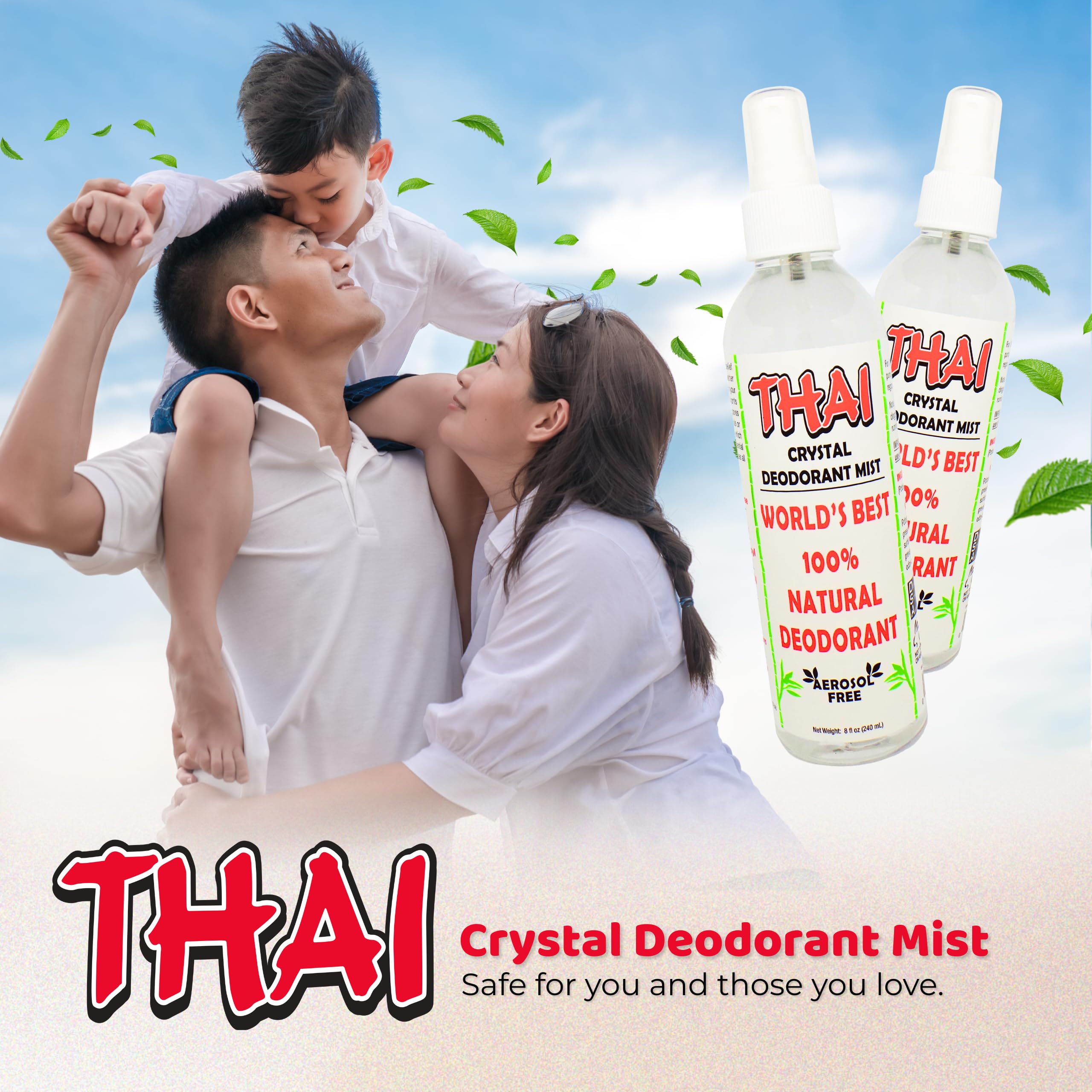 Thai Deodorant Stone Crystal Mist 2x8oz bundles for home and travel