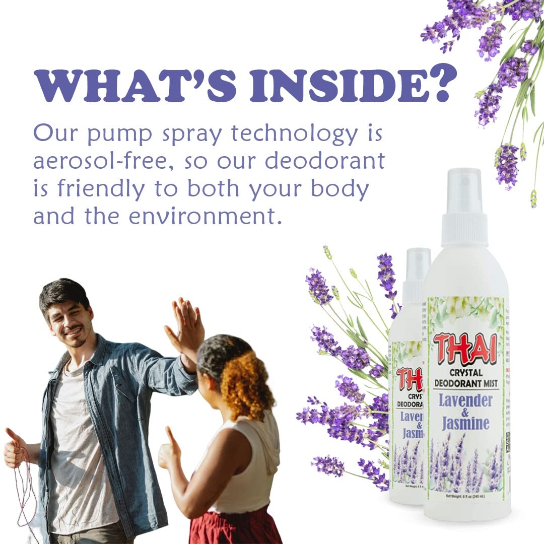 Thai Deodorant Stone Crystal Mist, presentación de 8 onzas para uso prolongado.