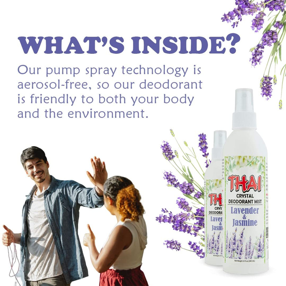 Thai Deodorant Stone Crystal Mist, presentación de 8 onzas para uso prolongado.