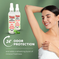Thai Deodorant Stone Crystal Mist underarm-application highlights easy post-shower use.