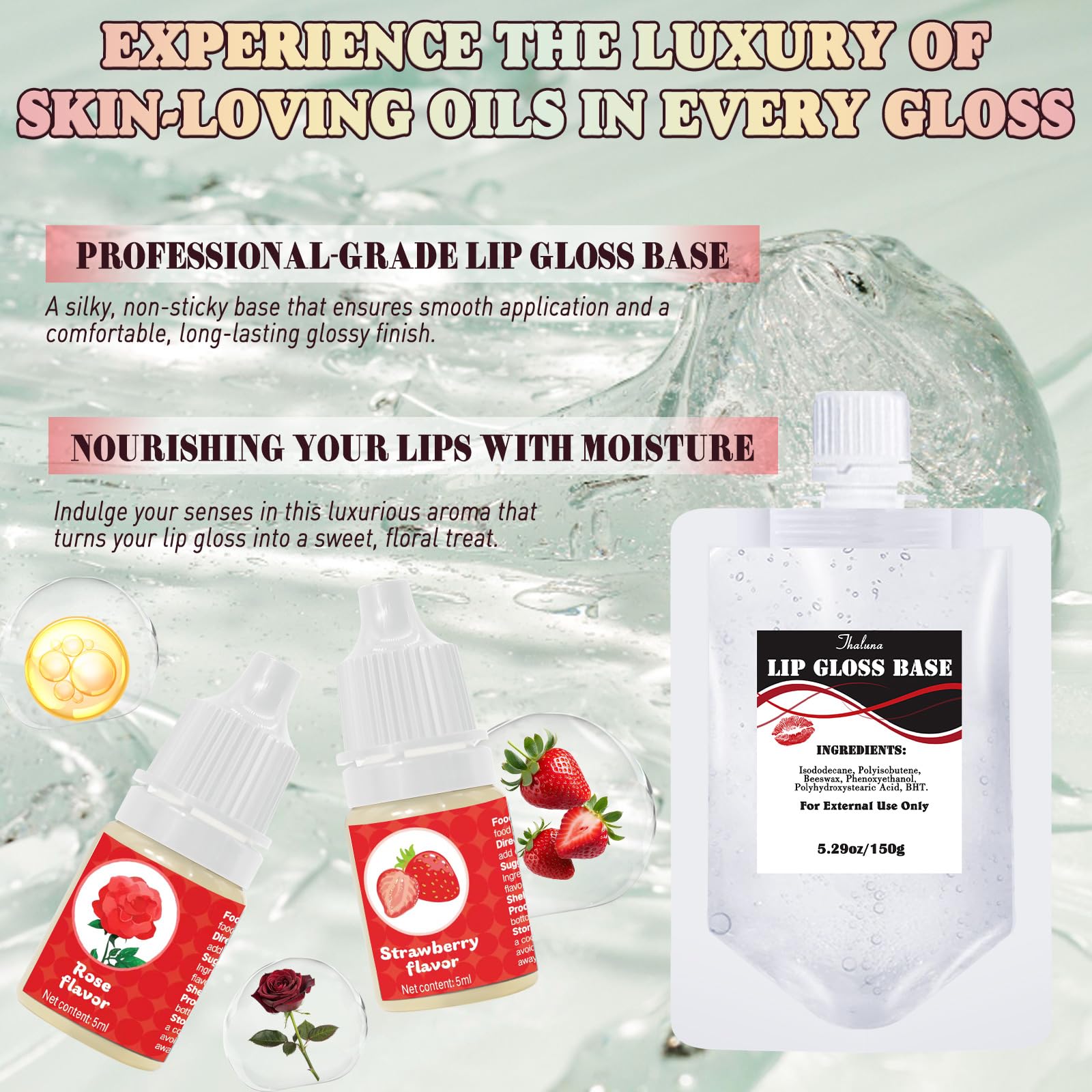 Thaluna lip gloss base and oils offer hydrating formulas