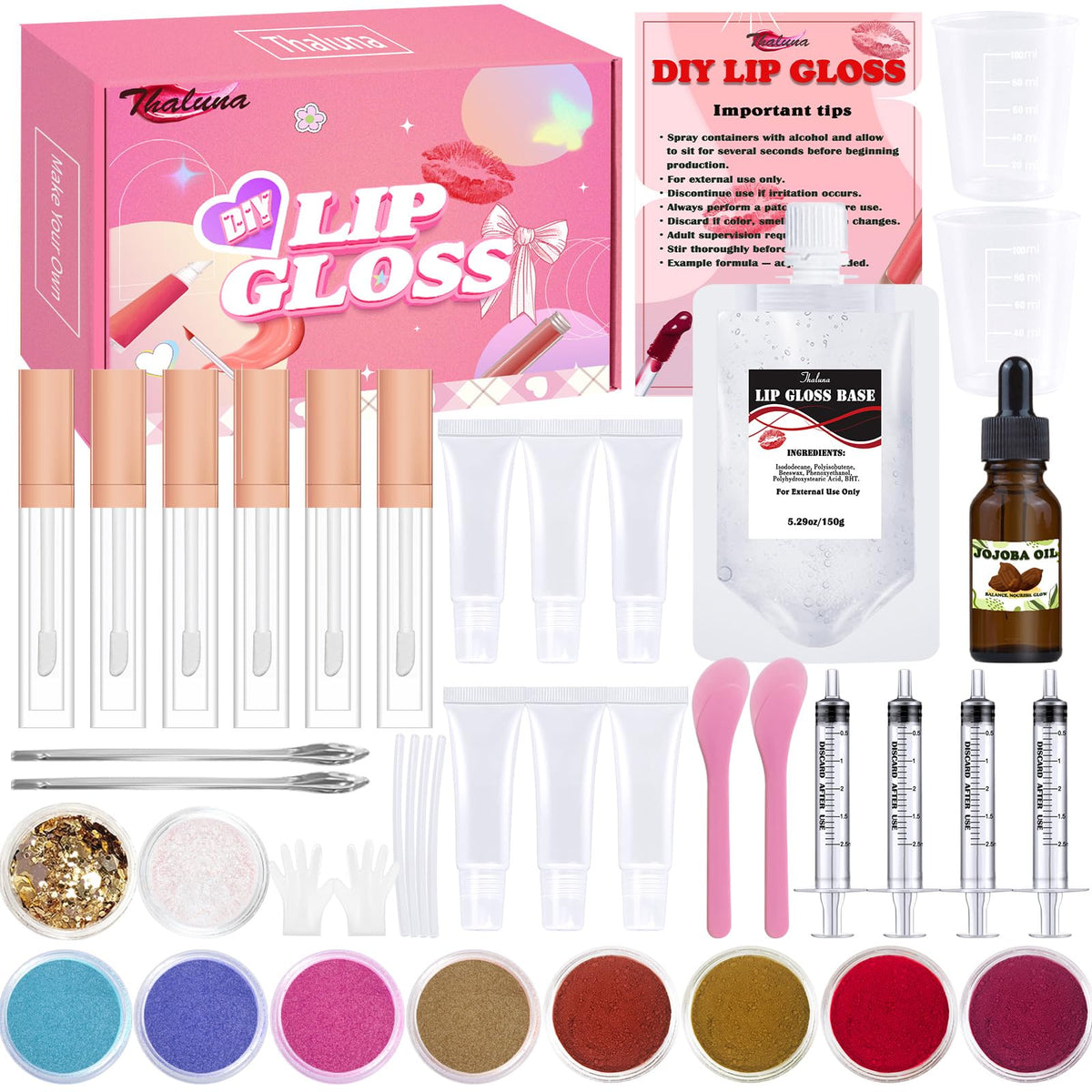 Thaluna Lip Gloss Making Kit open box shows all-in-one setup for creative lip color experiments.