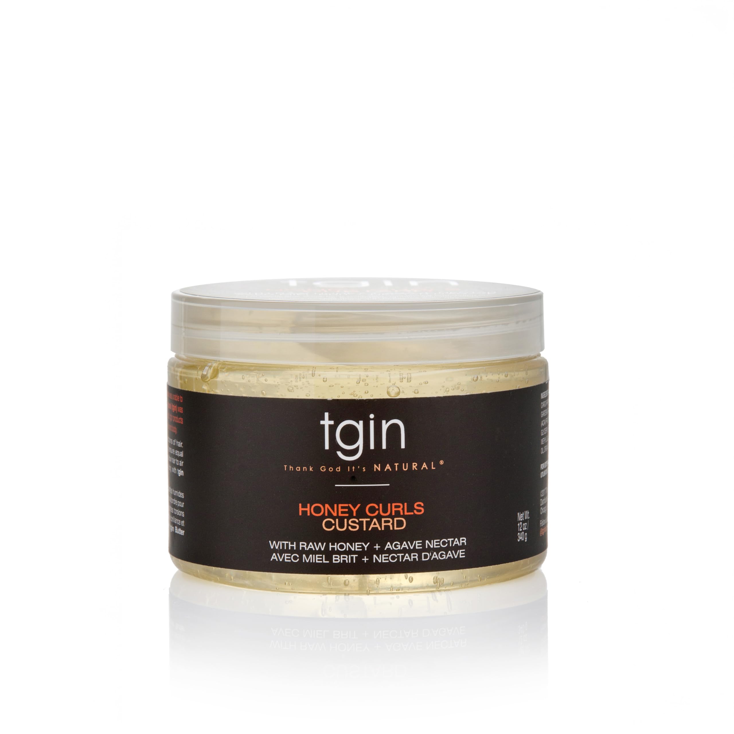 Thank God It's Natural Honey Curls Custard bottle closeup showing moisture-rich formula for defined curls