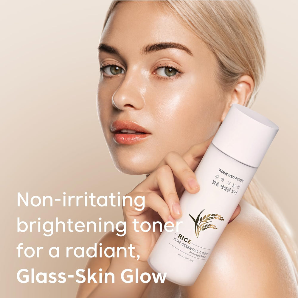 THANKYOU FARMER Niacinamide toner glow shot suggesting brighter, even-toned skin.