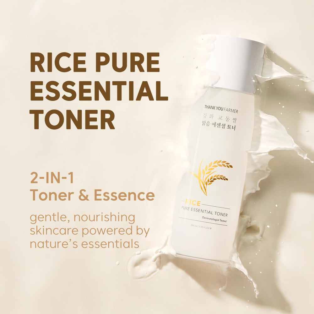 THANKYOU FARMER Rice Pure Toner being poured on a clean palm for quick hydration.