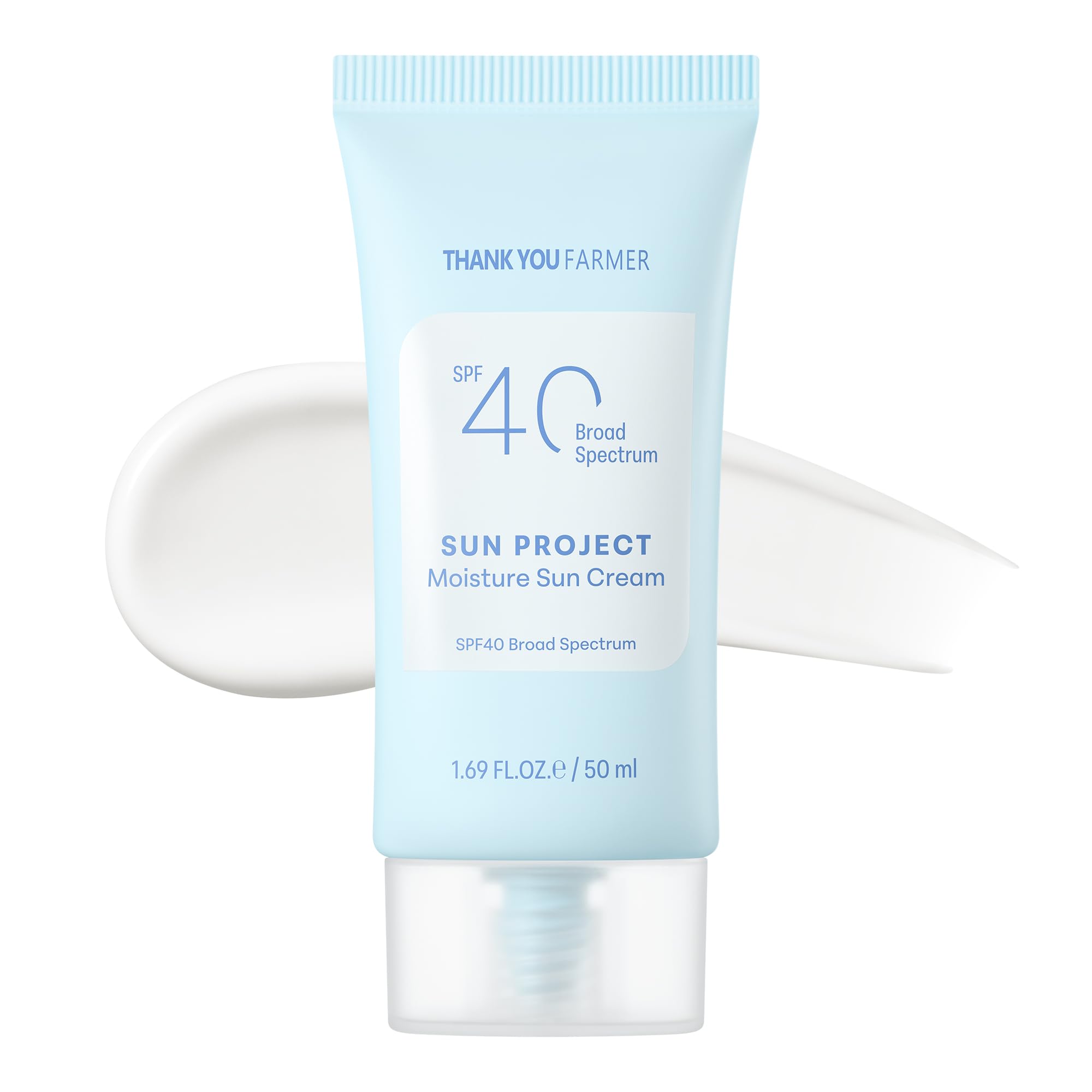 THANKYOU FARMER Sun Project Sun Cream bottle closeup with light texture and SPF40 protection