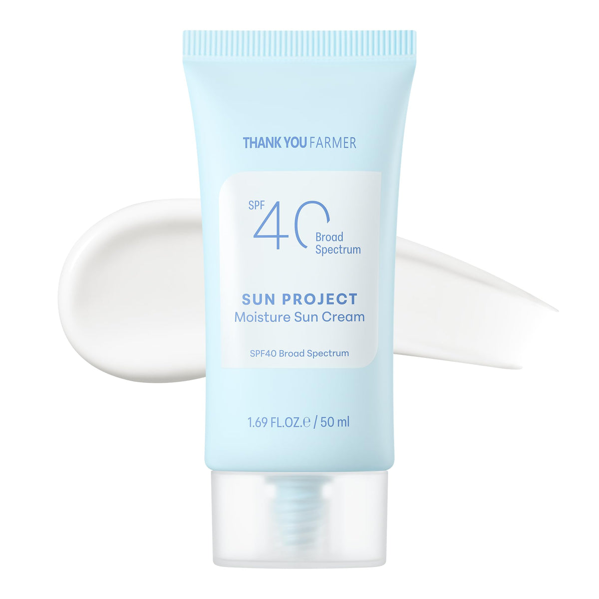 THANKYOU FARMER Sun Project Sun Cream bottle closeup with light texture and SPF40 protection