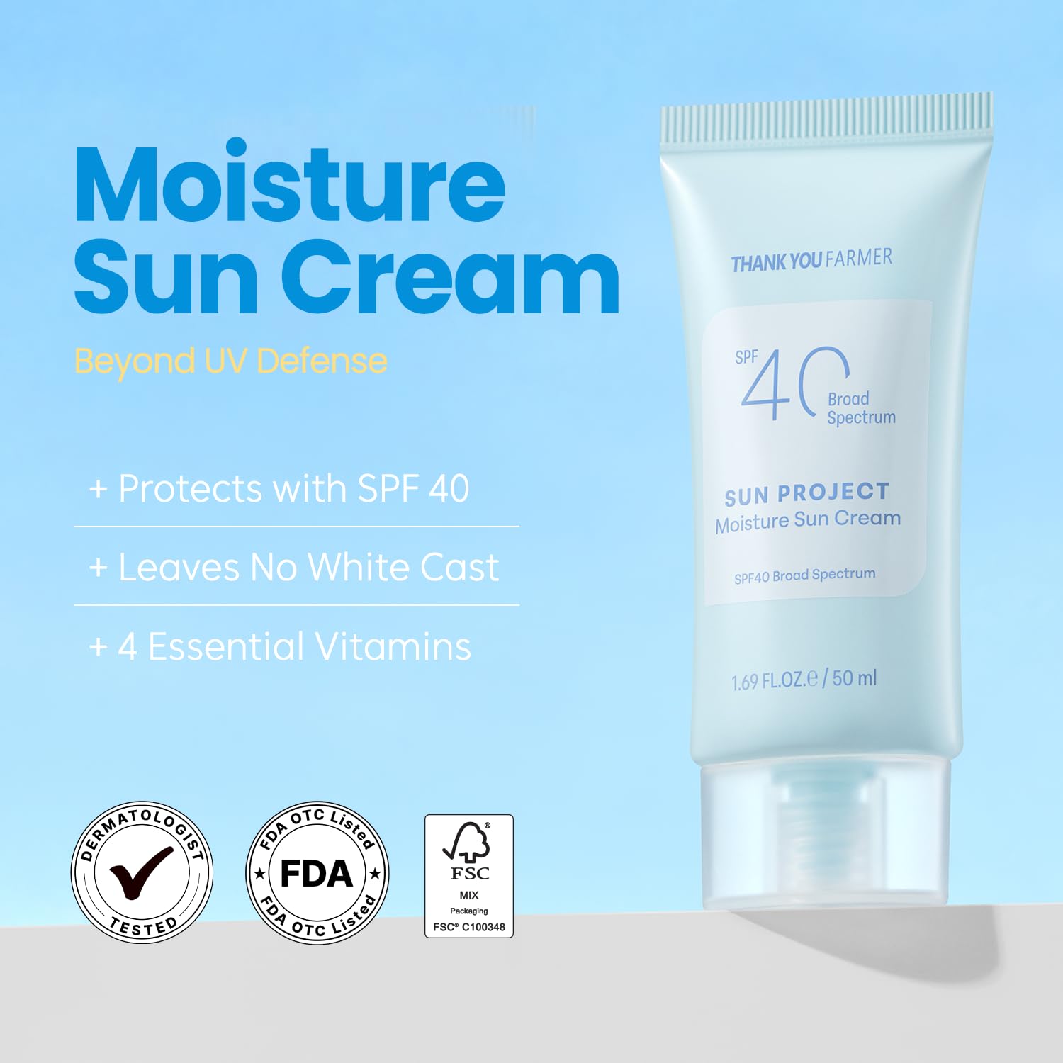 THANKYOU FARMER Sun Project fragrance-free formula in sleek tube suitable for sensitive skin