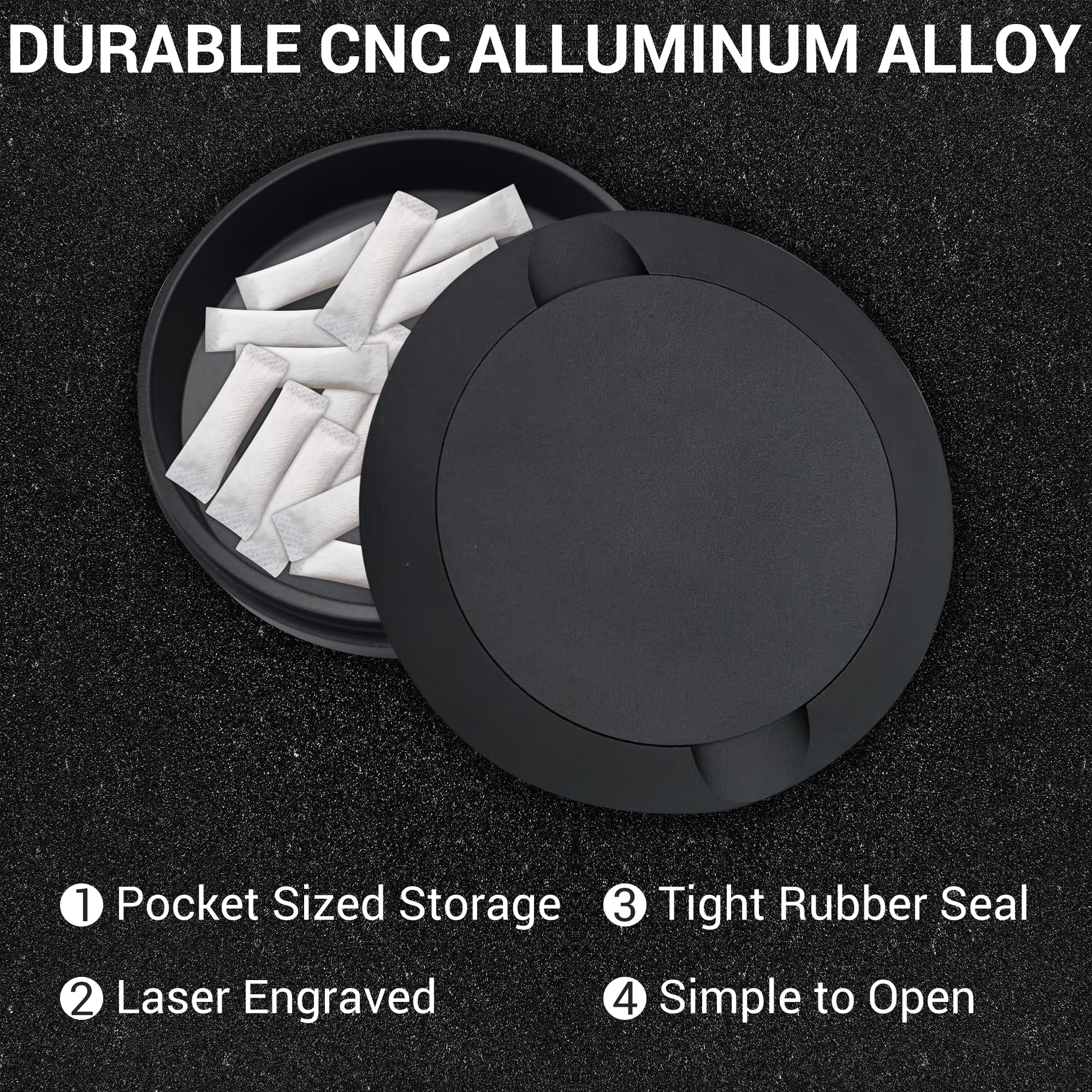 Secure lid ensures pouches stay fresh and contained.