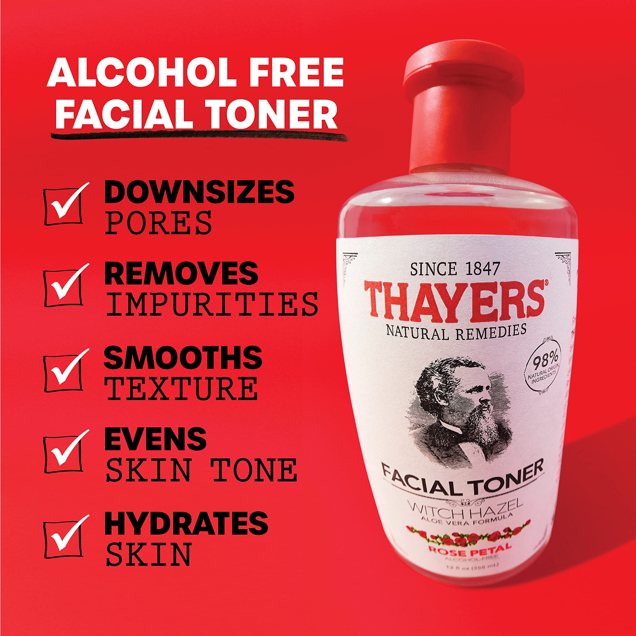 Thayers Rose Petal Toner ingredients highlight natural care with aloe for soothing skin.