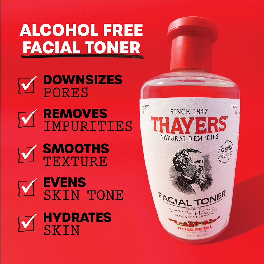 Thayers Rose Petal Toner ingredients highlight natural care with aloe for soothing skin.