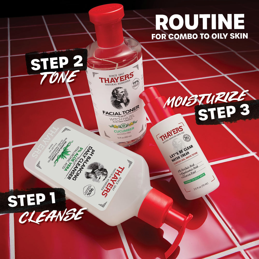 Thayers Let’s Be Clear Water Cream bottle in routine setup for daily use.