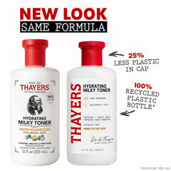 THAYERS Milky Toner bottle open pour highlights easy application and splash-free use