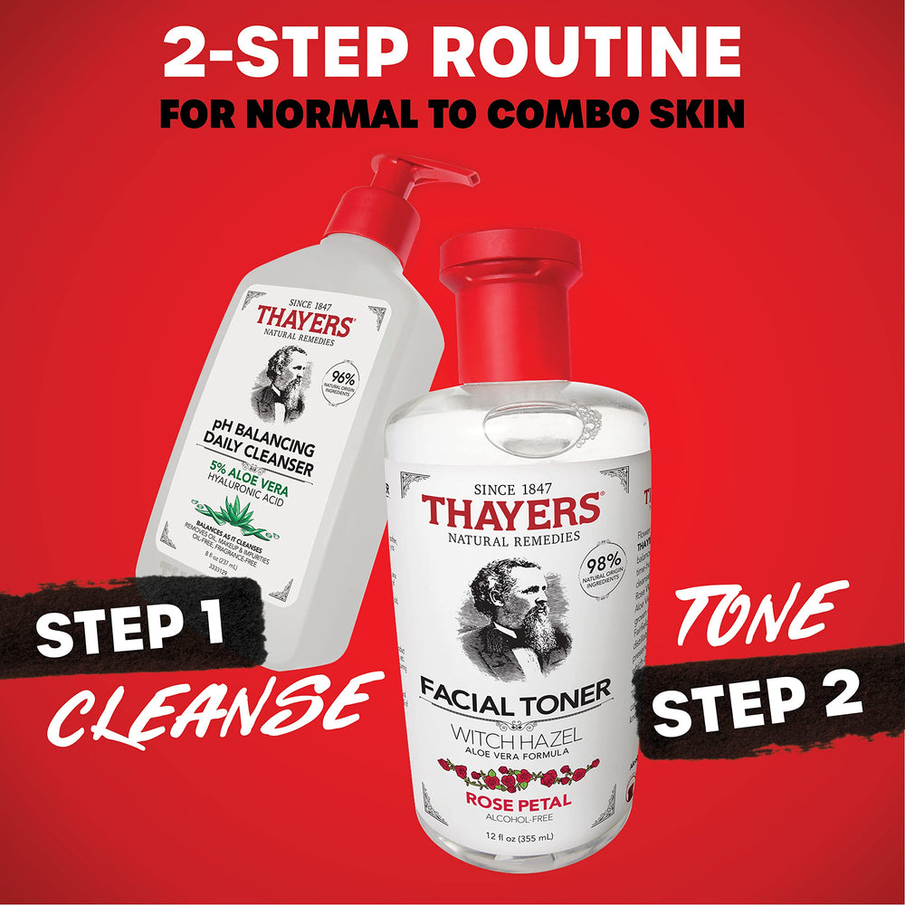 Thayers Rose Water and Aloe vera ingredients support calm, hydrated skin.