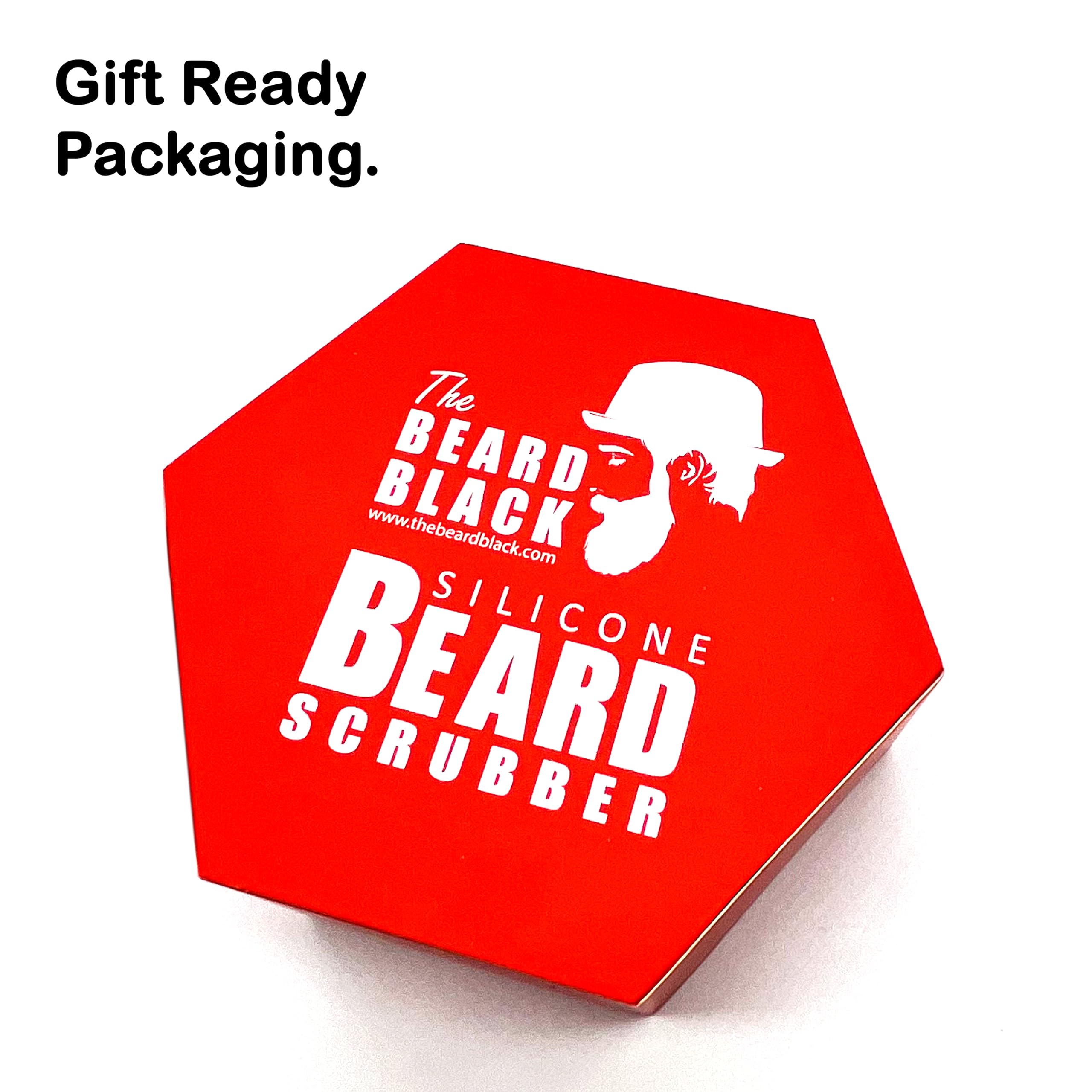 The BEARD BLACK gift-ready scrubber shown as a stylish bathroom accessory.