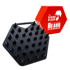The BEARD BLACK beard scrubber lathers with beard wash for thorough cleaning.