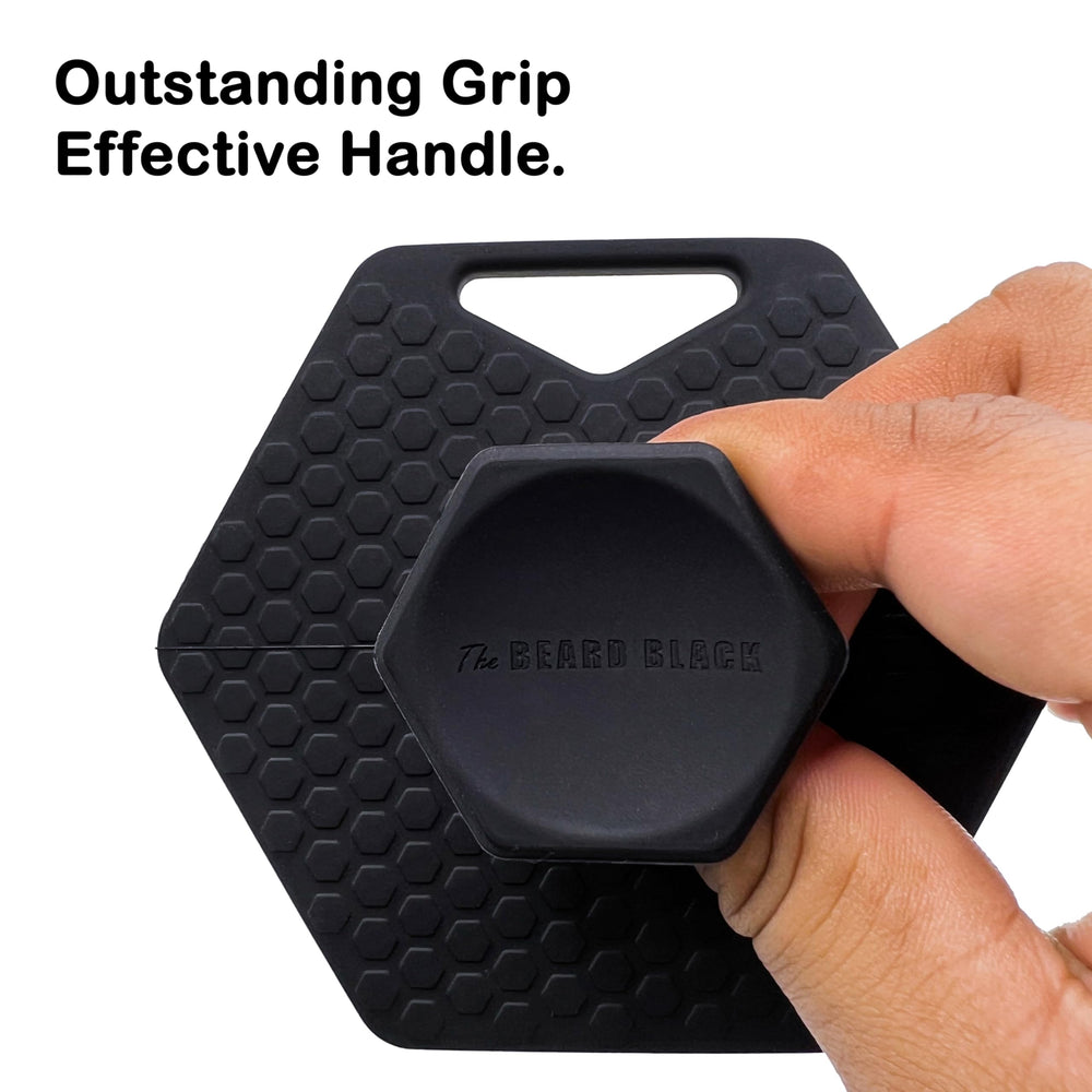 The BEARD BLACK compact travel-size scrubber ready for on-the-go grooming.