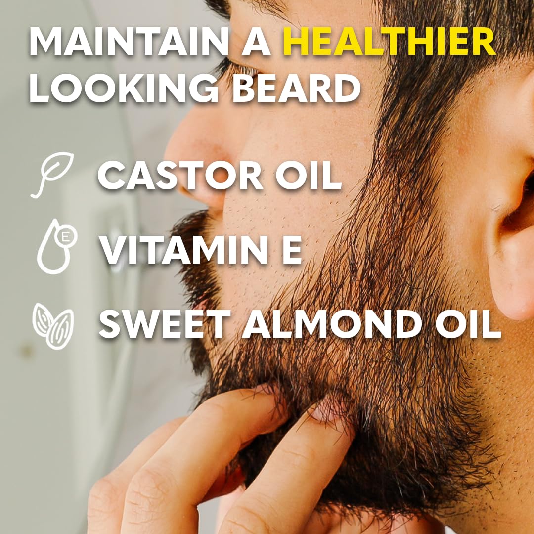 The Beard Club Sandalwood Balm tube demonstrates hydrating care for soft, controlled beard.