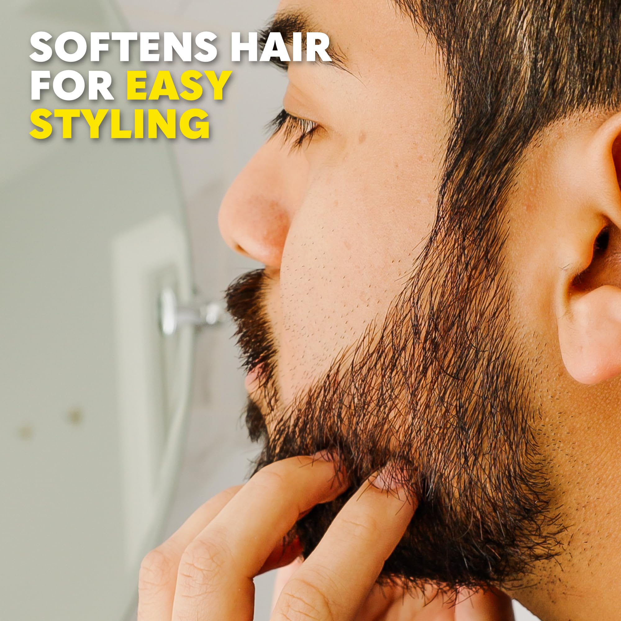 The Beard Club coarse-hair-softening shot demonstrates frizz control and smoother strands.