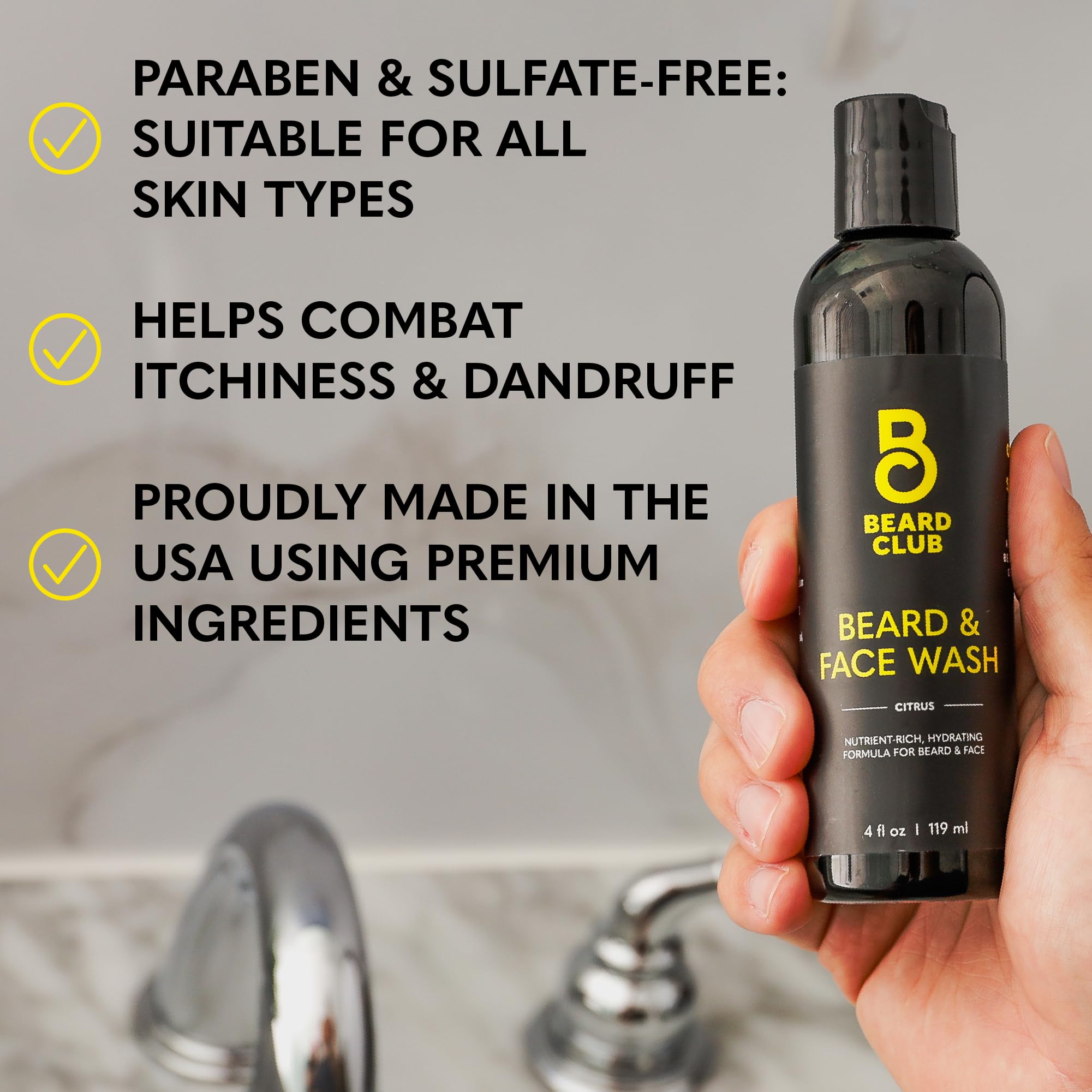 Citrus scent from The Beard Club wash refreshes skin and hair.