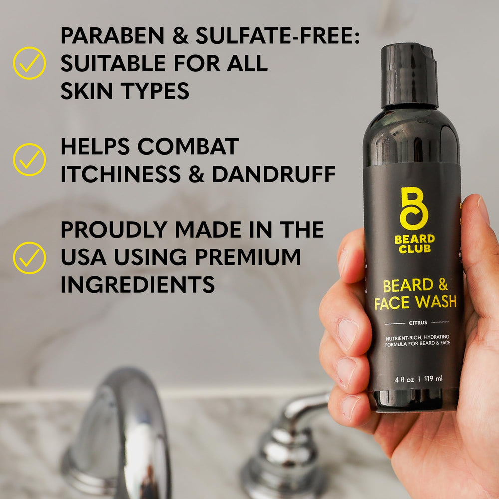 Citrus scent from The Beard Club wash refreshes skin and hair.