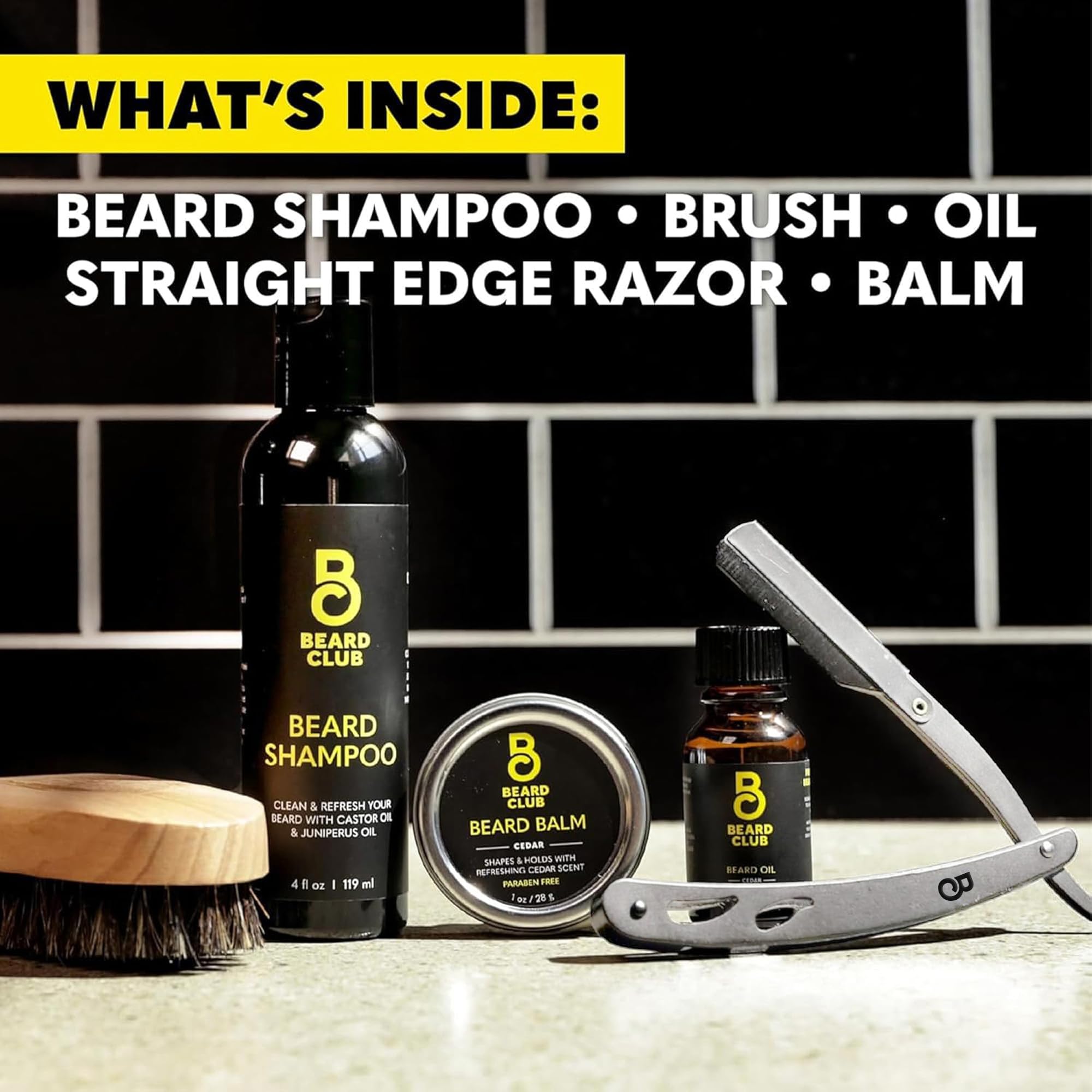 The Beard Club complete grooming kit on display for a premium routine.