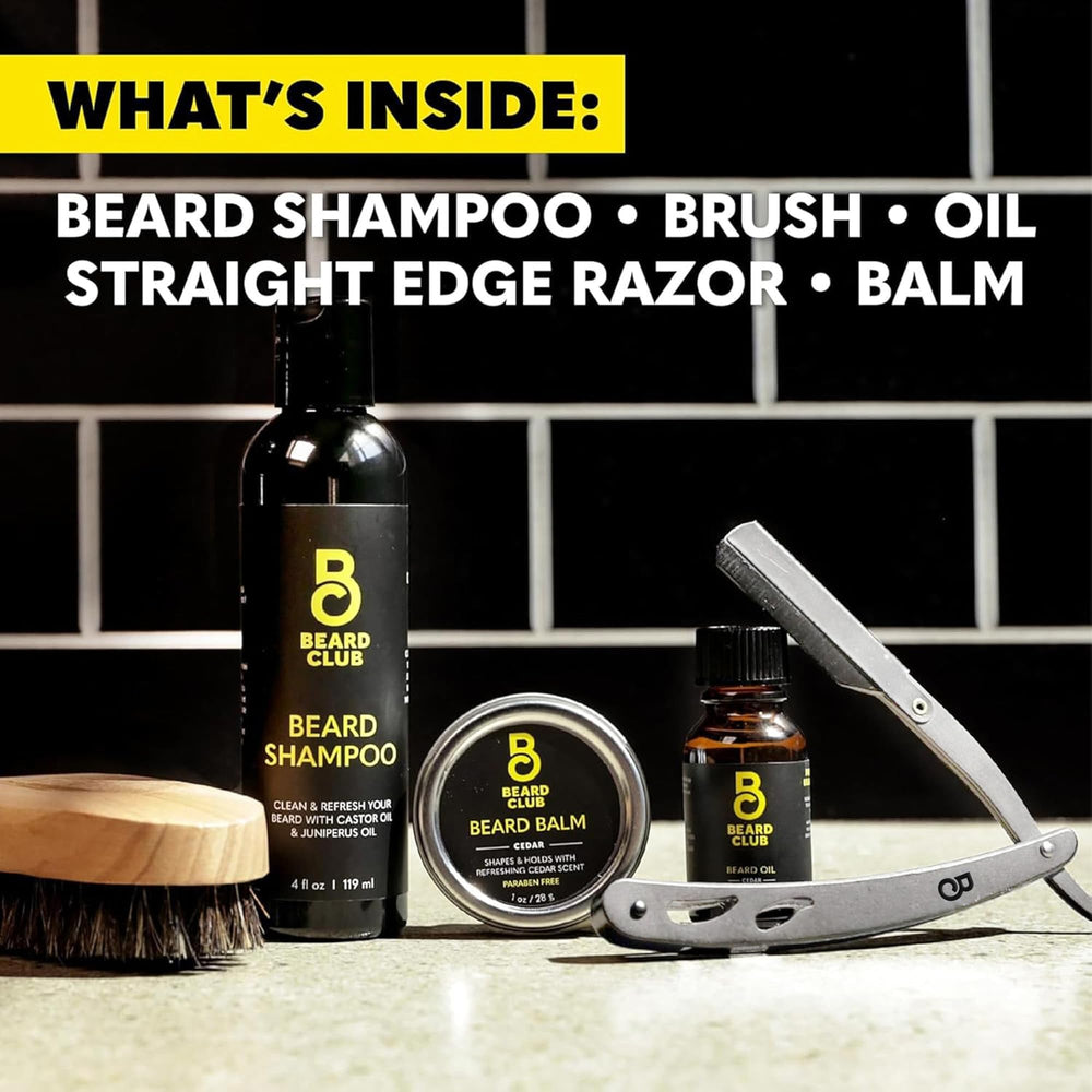 The Beard Club complete grooming kit on display for a premium routine.