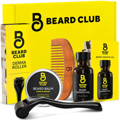 The Beard Club beard derma roller features 540 titanium needles for skin refreshment.