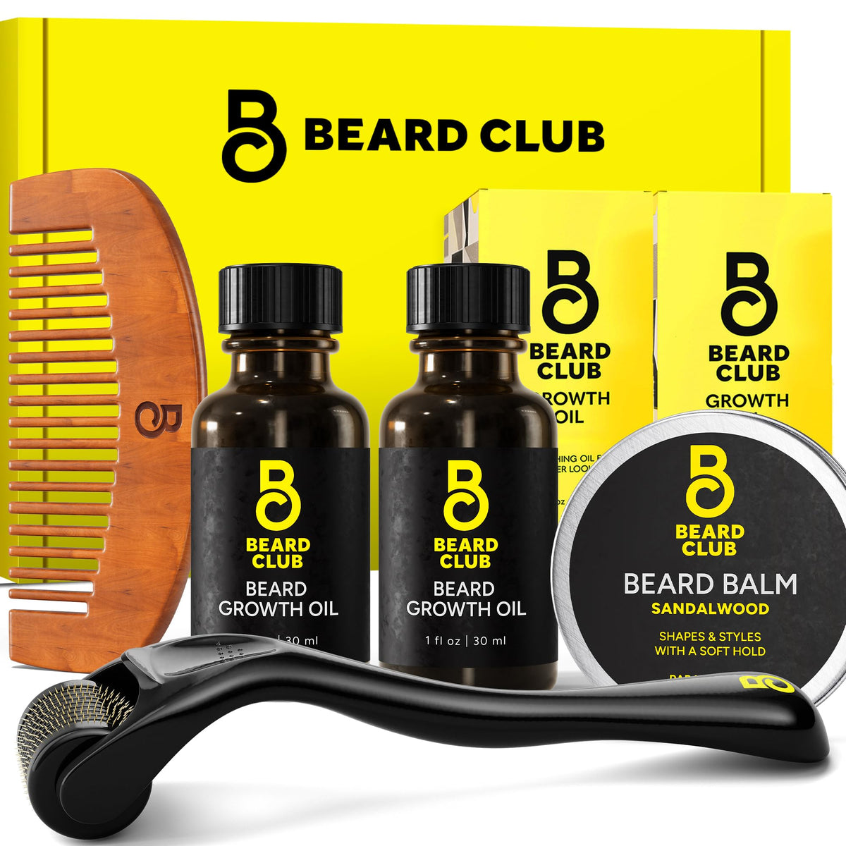 The Beard Club derma roller closeup highlighting 540 titanium-coated needles for facial refreshment.