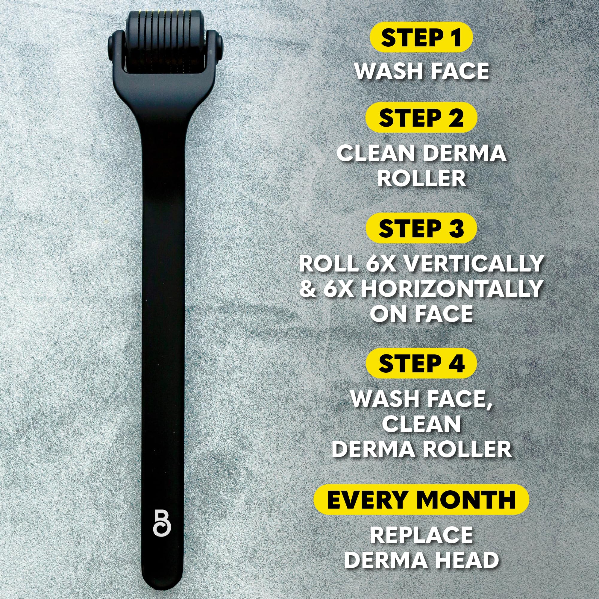 The Beard Club derma roller packaging-instructions shows simple setup steps.