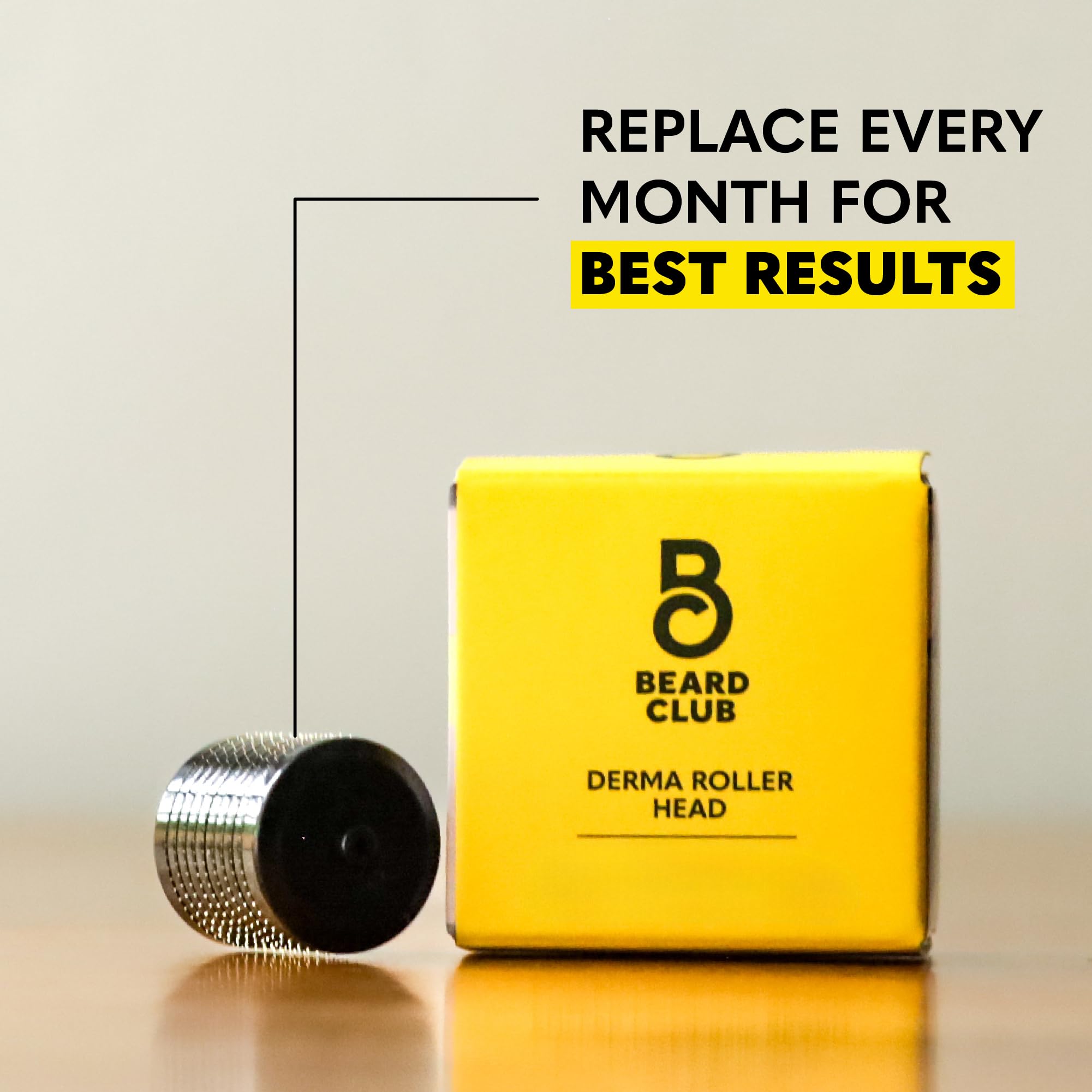 The Beard Club derma roller head highlighting compatibility with Beard Club device