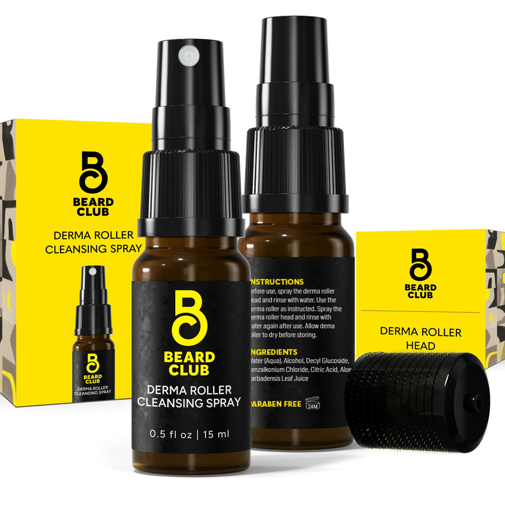 The Beard Club derma roller replacement head with 0.3mm titanium microneedles for durability.