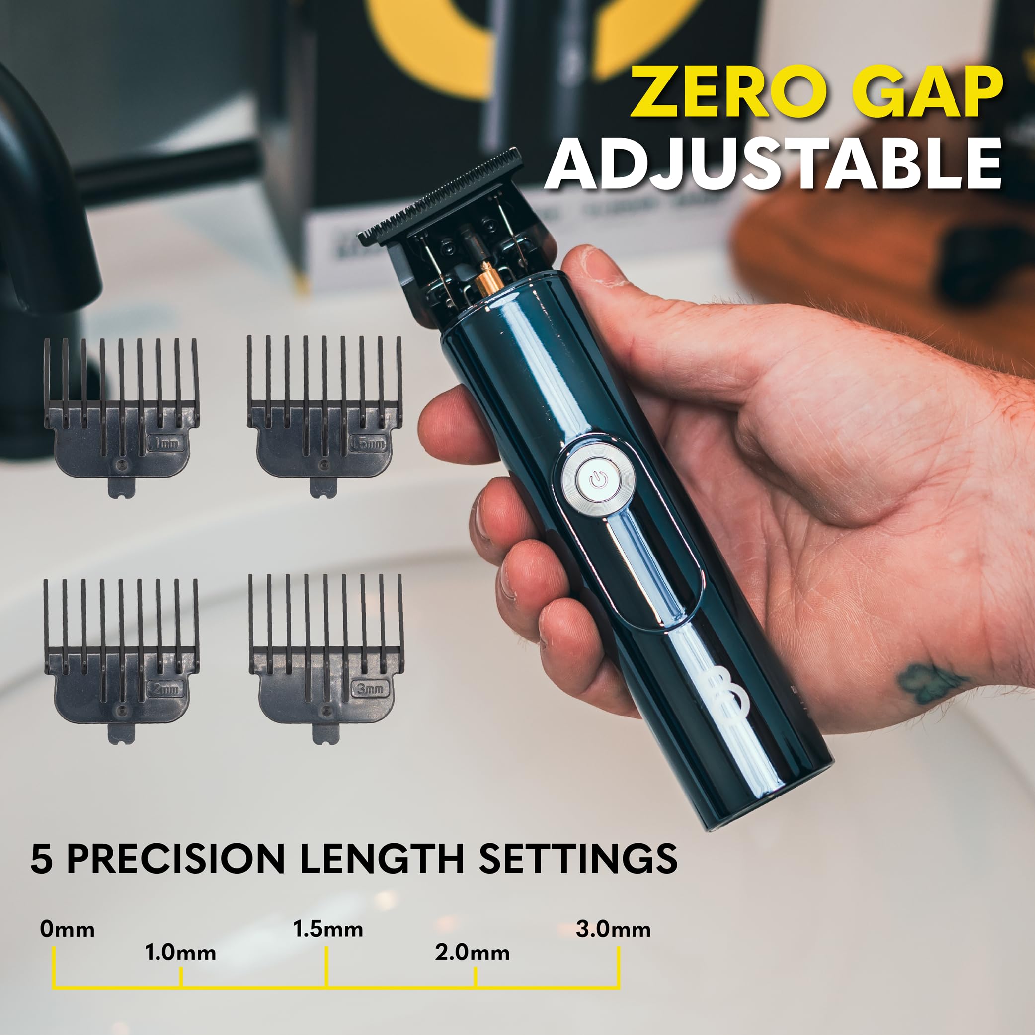 The Beard Club LED display on trimmer shows battery life for on-the-go grooming