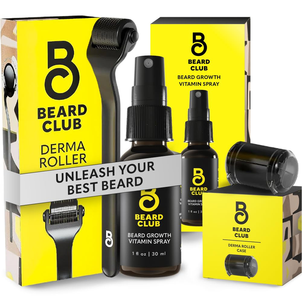 The Beard Club premium derma roller with 540 titanium-coated needles for at-home skin and beard care.