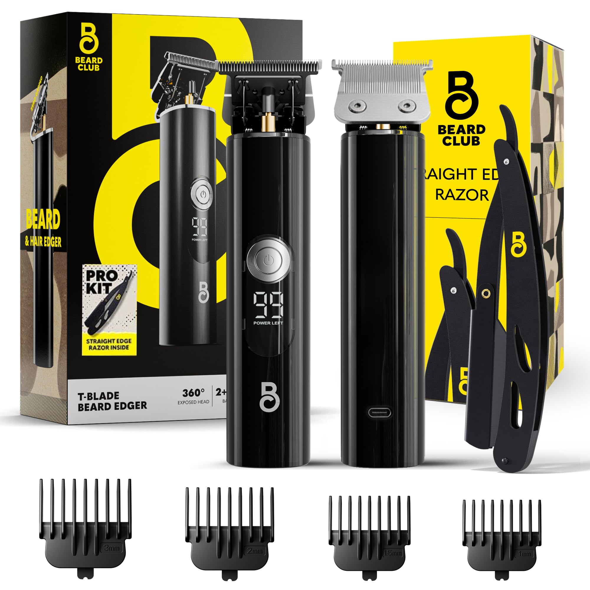 The Beard Club professional T-blade trimmer close-up highlights precision for crisp lines and fades